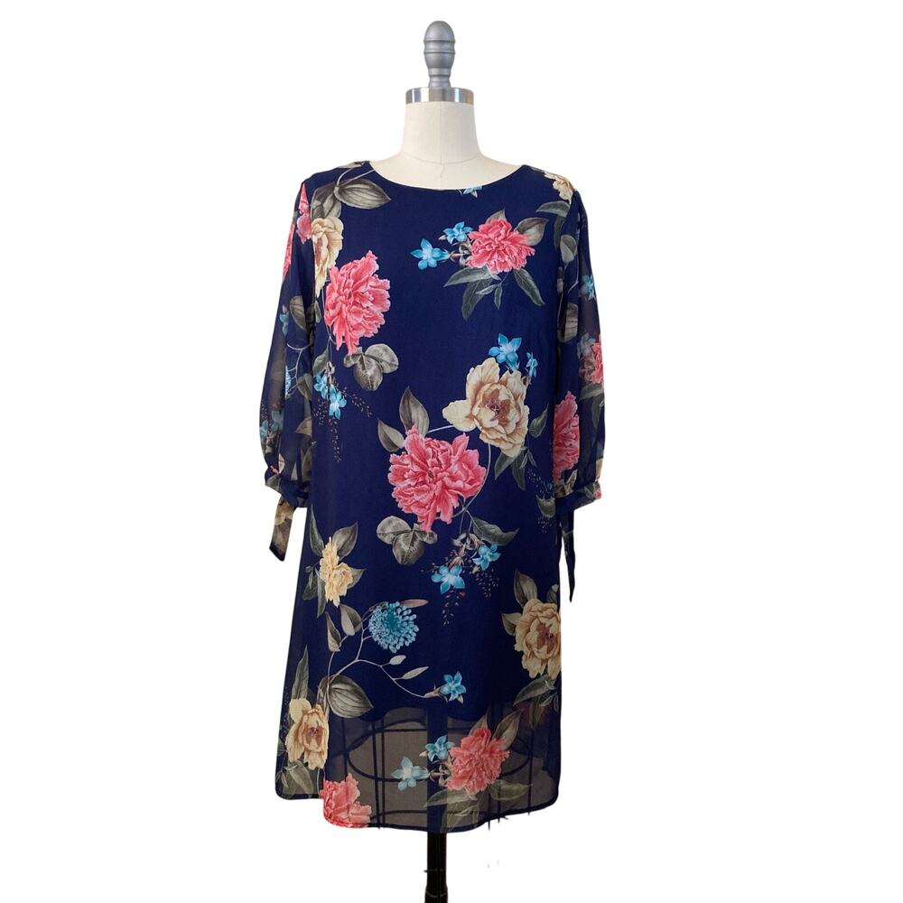 Sweet Pea New York & Company Stacy Frati Dress Size S Blue Floral Shift Mini